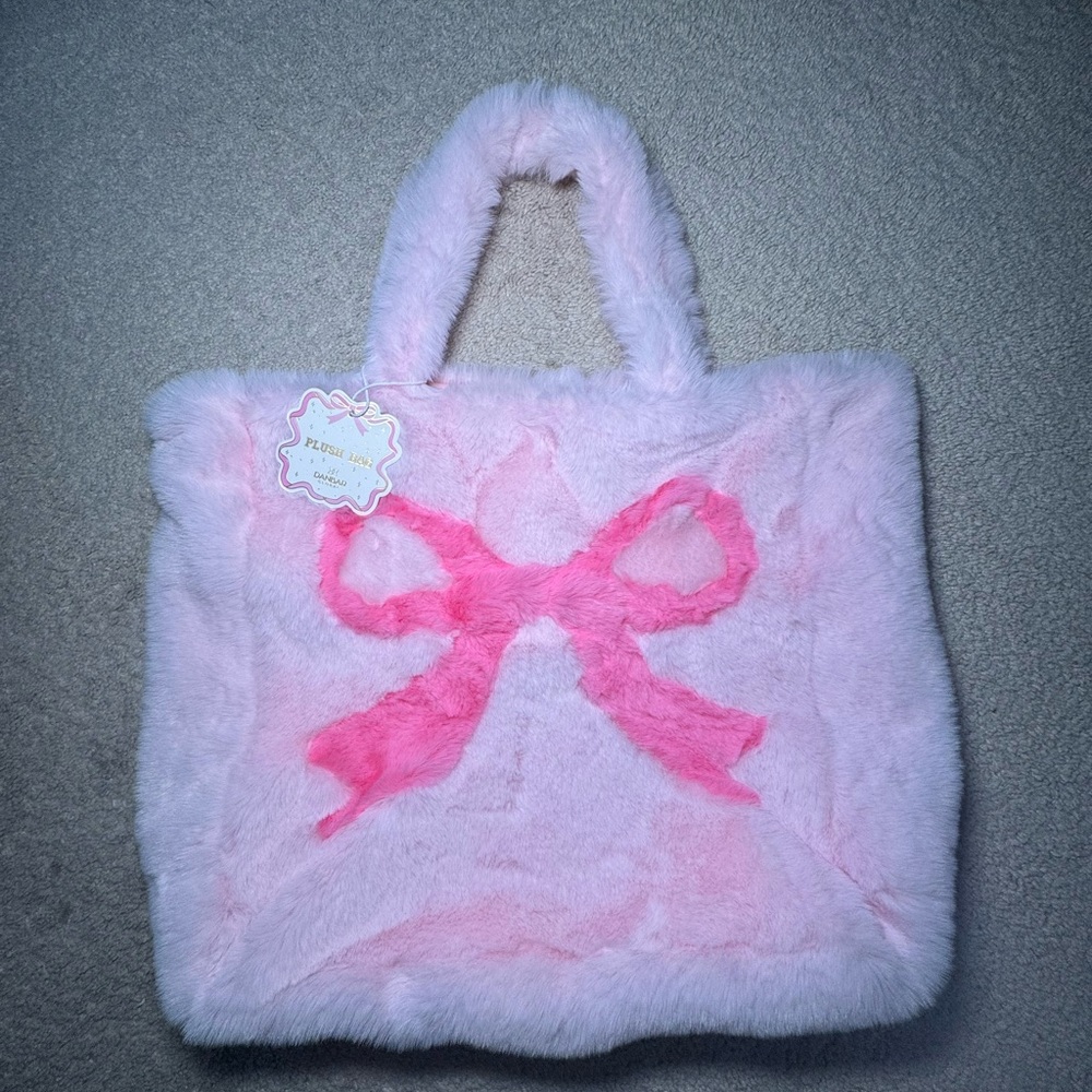 Pink Plush Furry Bow Ribbon Bag